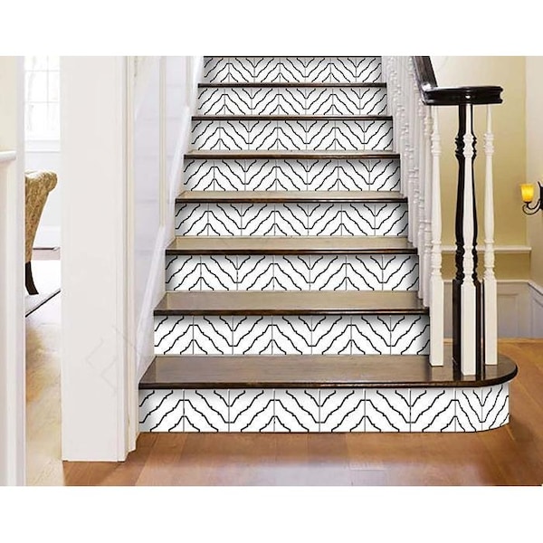 Homeroots 8 x 8 in. Black & White XL Prism Peel & Stick Removable Tiles - 399919