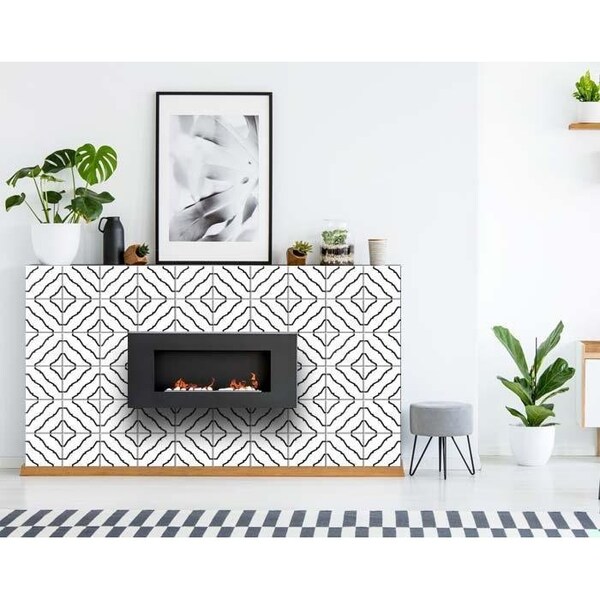 Homeroots 8 x 8 in. Black & White XL Prism Peel & Stick Removable Tiles - 399919