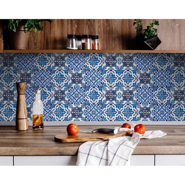 Homeroots 4 x 4 in. Blue Multi Mosaic Peel & Stick Tiles - 400210