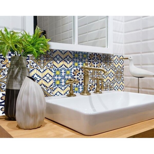 Homeroots 7 x 7 in. Addison Multi Mosaic Blue Peel & Stick Tiles - 400263