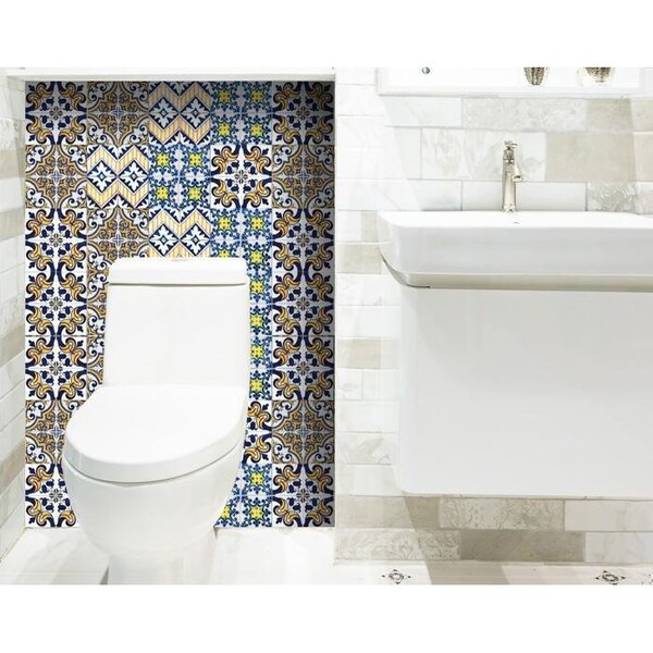 Homeroots 7 x 7 in. Addison Multi Mosaic Blue Peel & Stick Tiles - 400263