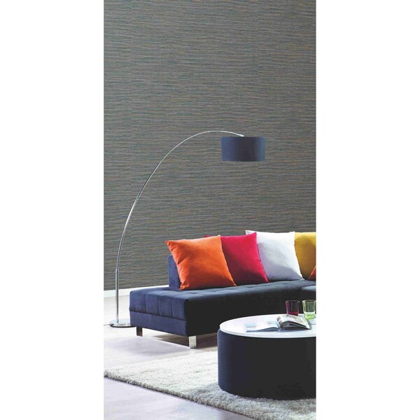 York Wallcoverings Ramie Weave Grasscloth Dark Blue Metallic Wallpaper - CD1040N