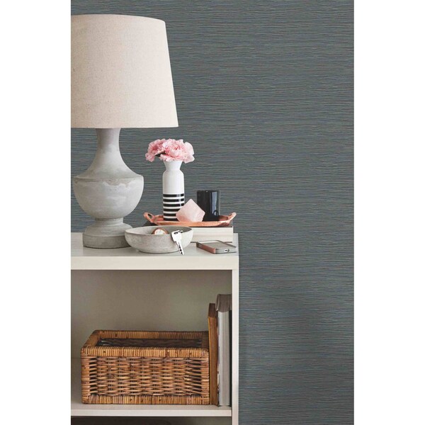 York Wallcoverings Ramie Weave Grasscloth Dark Blue Metallic Wallpaper - CD1040N