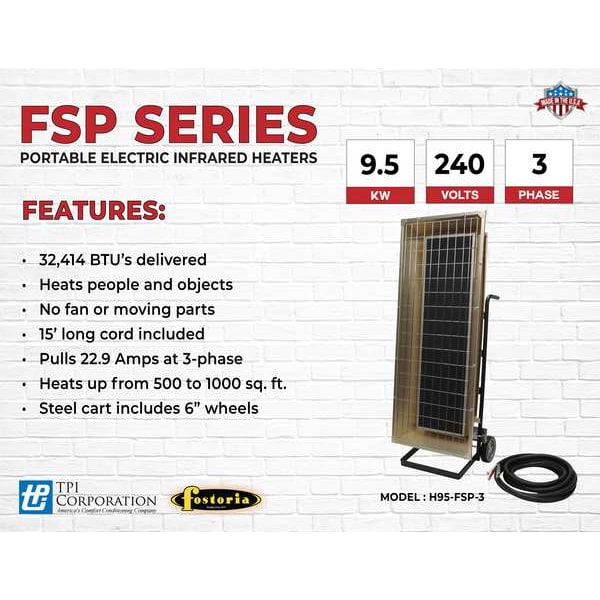 Fostoria Portable Heater, 1, 3 Phase, Aluminum, 240V AC - H95-FSP-3