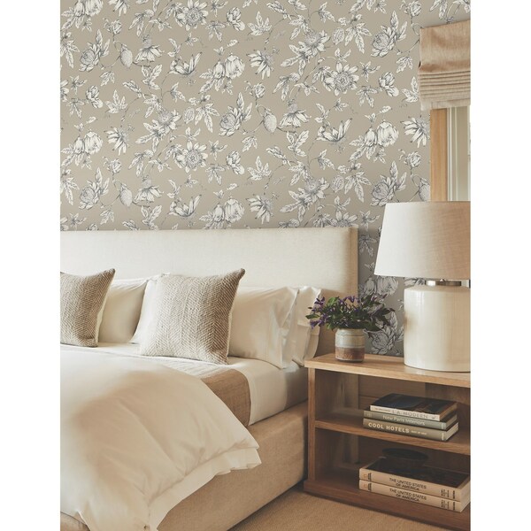 York Wallcoverings Passion Flower Toile Linen Wallpaper - RT7852