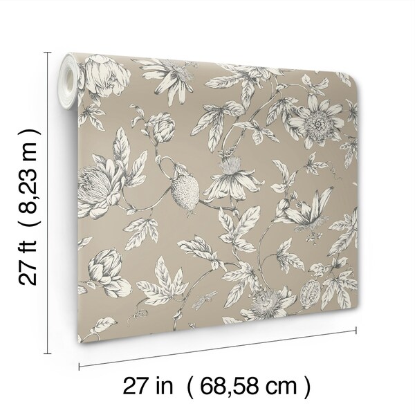 York Wallcoverings Passion Flower Toile Linen Wallpaper - RT7852