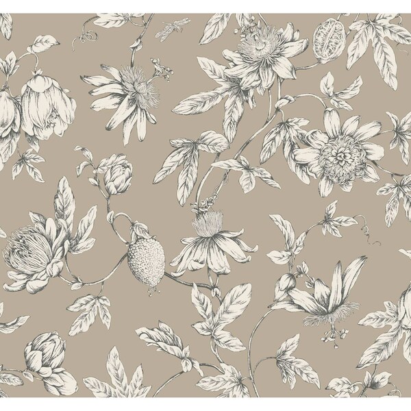 York Wallcoverings Passion Flower Toile Linen Wallpaper - RT7852