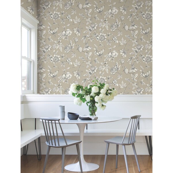 York Wallcoverings Passion Flower Toile Linen Wallpaper - RT7852