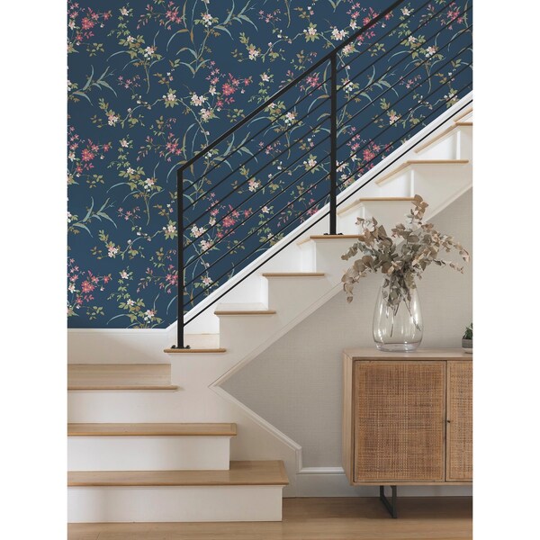 York Wallcoverings Blossom Branches Navy Wallpaper - BL1745