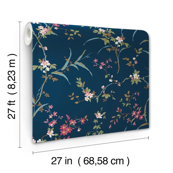 York Wallcoverings Blossom Branches Navy Wallpaper - BL1745
