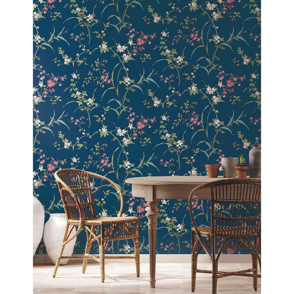 York Wallcoverings Blossom Branches Navy Wallpaper - BL1745