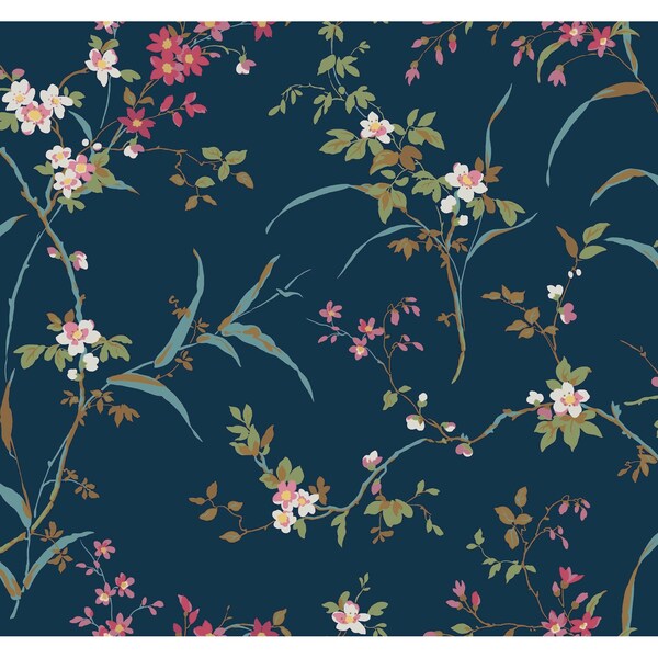 York Wallcoverings Blossom Branches Navy Wallpaper - BL1745