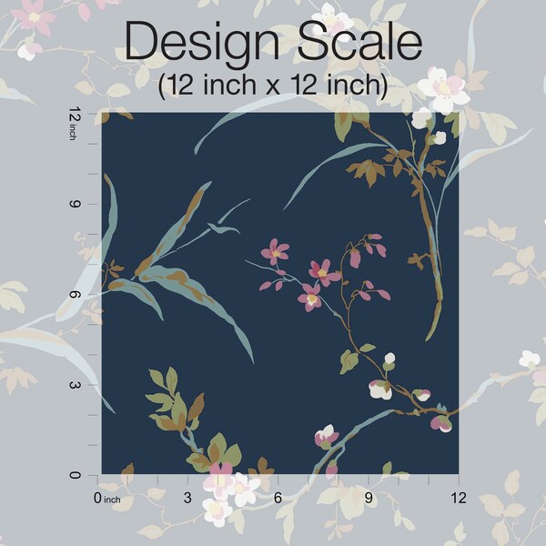York Wallcoverings Blossom Branches Navy Wallpaper - BL1745