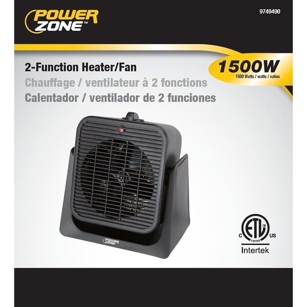 Powerzone 2-Function Heater/Fan, 12.5 A, 120 V, 750/1500 W, 1500 W Heating, Black - SFH-181T