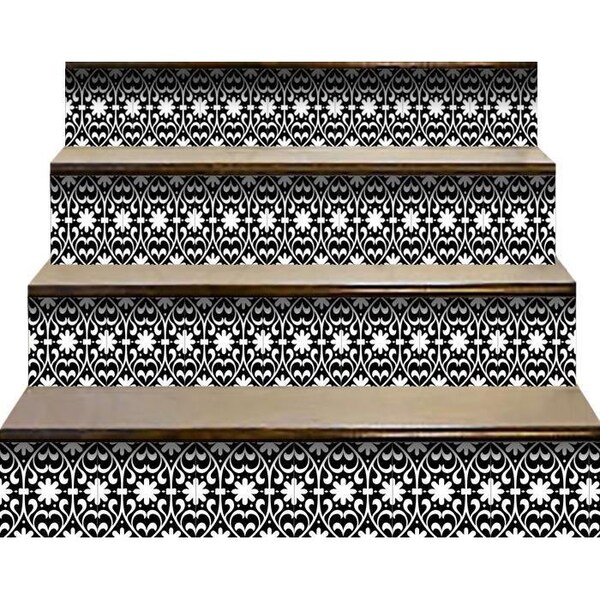 Homeroots 7 x 7 in. Black & White Floral Peel & Stick Removable Tiles - 399878