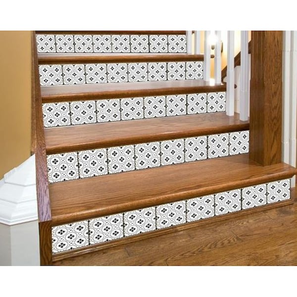 Homeroots 5 x 5 in. Black & White Rosa Peel & Stick Removable Tiles - 399956