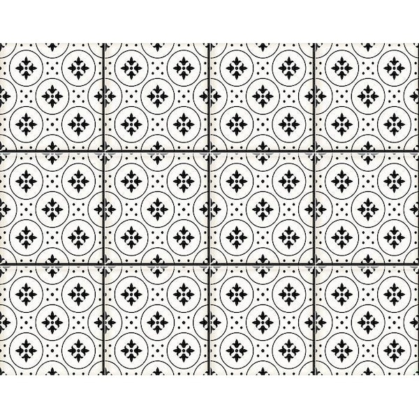 Homeroots 5 x 5 in. Black & White Rosa Peel & Stick Removable Tiles - 399956