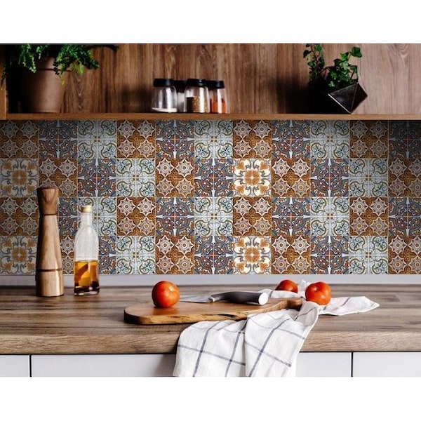 Homeroots 6 x 6 in. Rustico Linda Removable Brown Peel & Stick Tiles - 400277