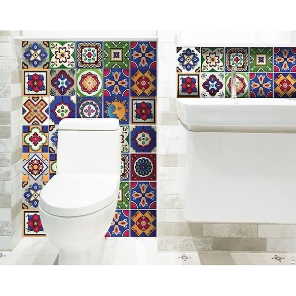 Homeroots 6 x 6 in. Mediterra Blue Celestial Mosaic Peel & Stick Removable Tiles - 400451