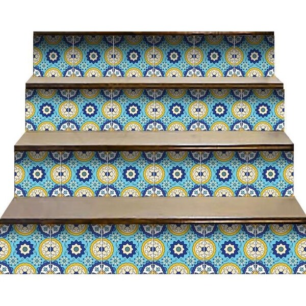 Homeroots 6 x 6 in. Aqua Floral Yellow Peel & Stick Removable Tiles - 400037