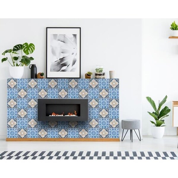 Homeroots 8 x 8 in. Blue Taupe Tobi Peel & Stick Tiles - 400149