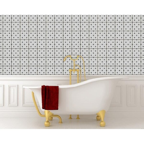 Homeroots 7 x 7 in. Black & White Rosa Peel & Stick Removable Tiles - 399958