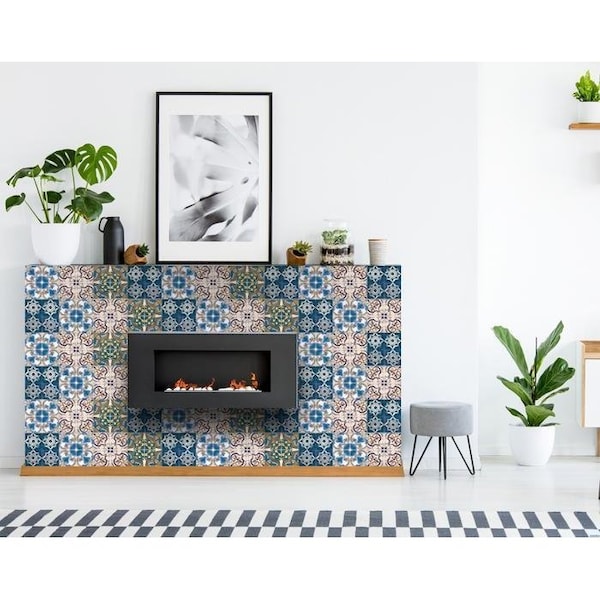 Homeroots 7 x 7 in. Agean Linda Bluen Green Removable Peel & Stick Tiles - 400283