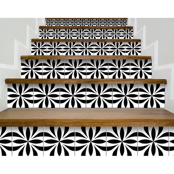 Homeroots 5 x 5 in. Black & White Colla Peel & Stick Removable Tiles - 399926