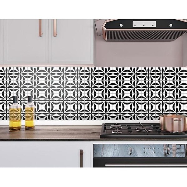 Homeroots 5 x 5 in. Black & White Colla Peel & Stick Removable Tiles - 399926