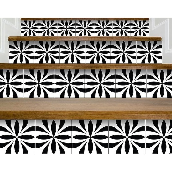 Homeroots 5 x 5 in. Black & White Colla Peel & Stick Removable Tiles - 399926