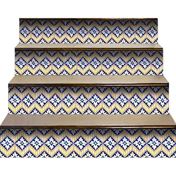 Homeroots 8 x 8 in. Blue Yellow Zig Peel & Stick Tiles - 400189