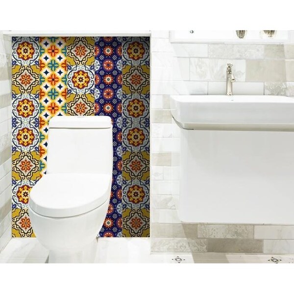 Homeroots 7 x 7 in. Blue & Yellow Mosaic Peel & Stick Removable Tiles - 400063