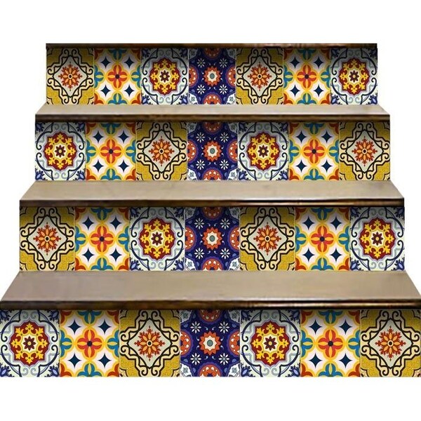 Homeroots 7 x 7 in. Blue & Yellow Mosaic Peel & Stick Removable Tiles - 400063