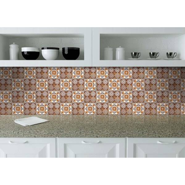 Homeroots 4 x 4 in. Bella Brown Terra Peel & Stick Removable Tiles - 400155