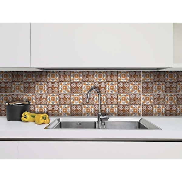 Homeroots 4 x 4 in. Bella Brown Terra Peel & Stick Removable Tiles - 400155