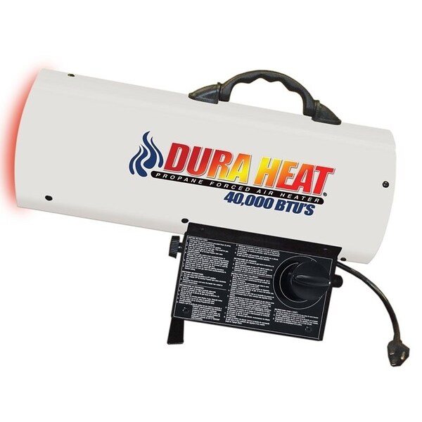Dura Heat Forced Air Heater, 20 lb Fuel Tank, Liquid Propane, 40000 Btu, 1000 sq-ft Heating Area, White - GFA40