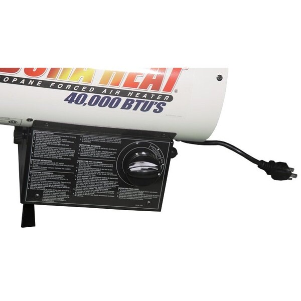 Dura Heat Forced Air Heater, 20 lb Fuel Tank, Liquid Propane, 40000 Btu, 1000 sq-ft Heating Area, White - GFA40