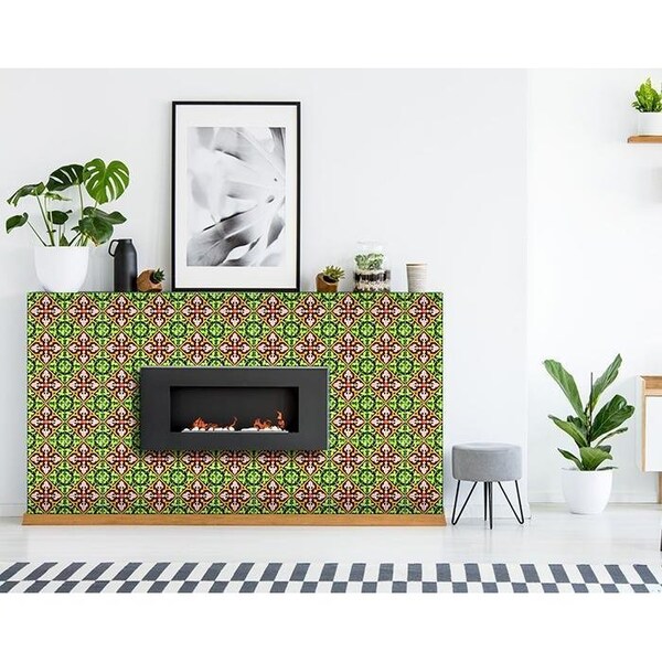Homeroots 7 x 7 in. Green Leva Removable Peel & Stick Tiles - 400298