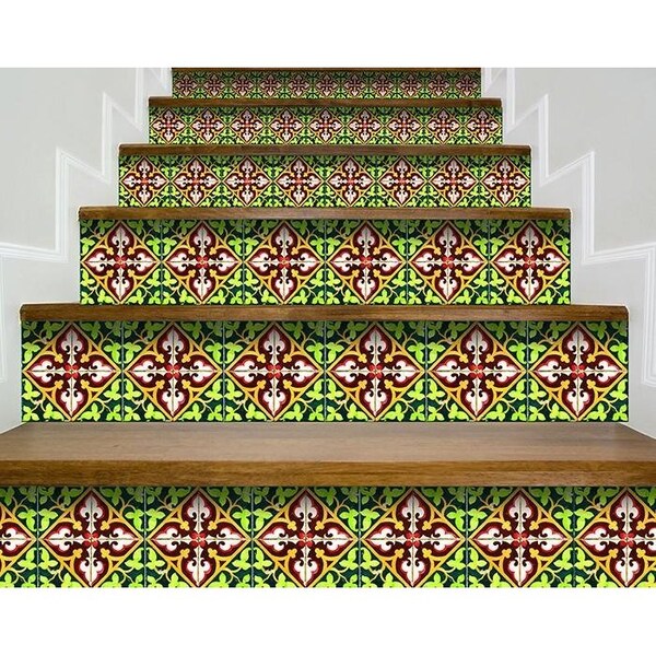 Homeroots 7 x 7 in. Green Leva Removable Peel & Stick Tiles - 400298