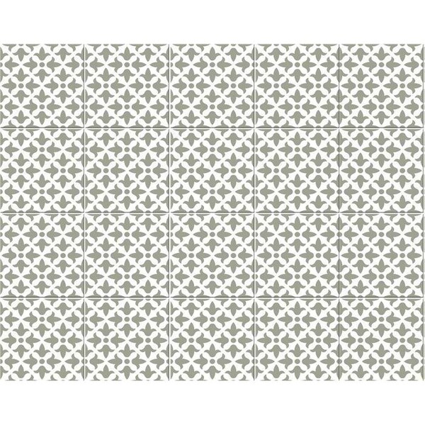 Homeroots 7 x 7 in. Sage Gray Fleur Removable Peel & Stick Tiles - 400398