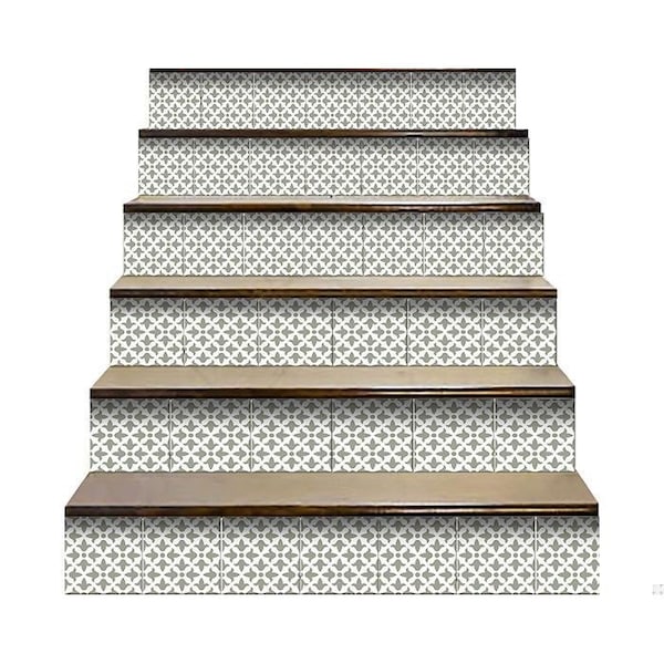 Homeroots 7 x 7 in. Sage Gray Fleur Removable Peel & Stick Tiles - 400398