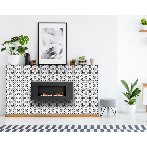 Homeroots 5 x 5 in. Black & White Delia Peel & Stick Removable Tiles - 399891