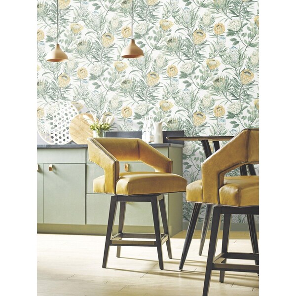 York Wallcoverings Protea White and Yellow Wallpaper - BL1754