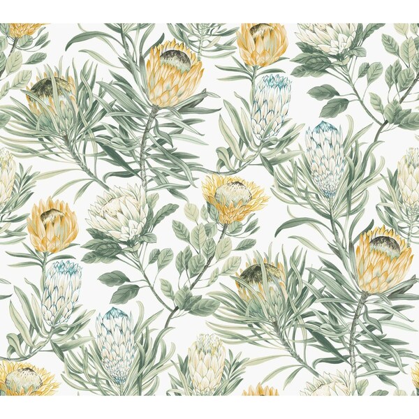 York Wallcoverings Protea White and Yellow Wallpaper - BL1754