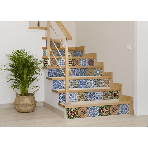 Homeroots 8 x 8 in. Jessa Multi Blue Mosaic Peel & Stick Tiles - 400374