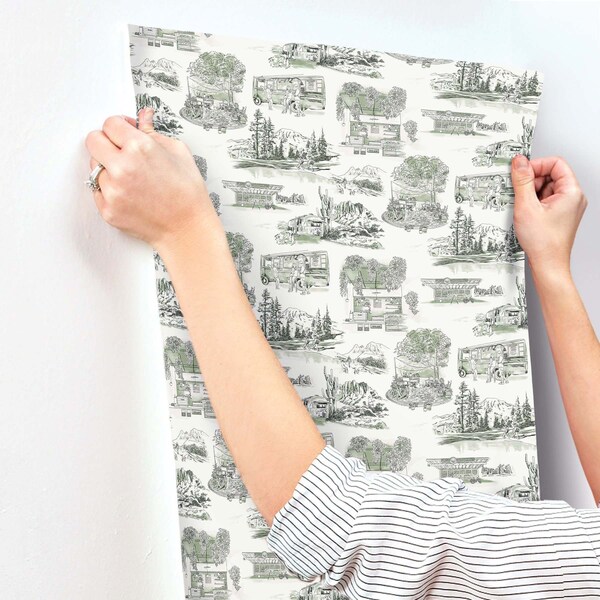 York Wallcoverings Modern Vista Toile Evergreen Wallpaper - RT7863