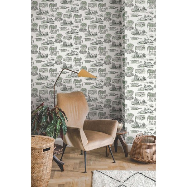 York Wallcoverings Modern Vista Toile Evergreen Wallpaper - RT7863