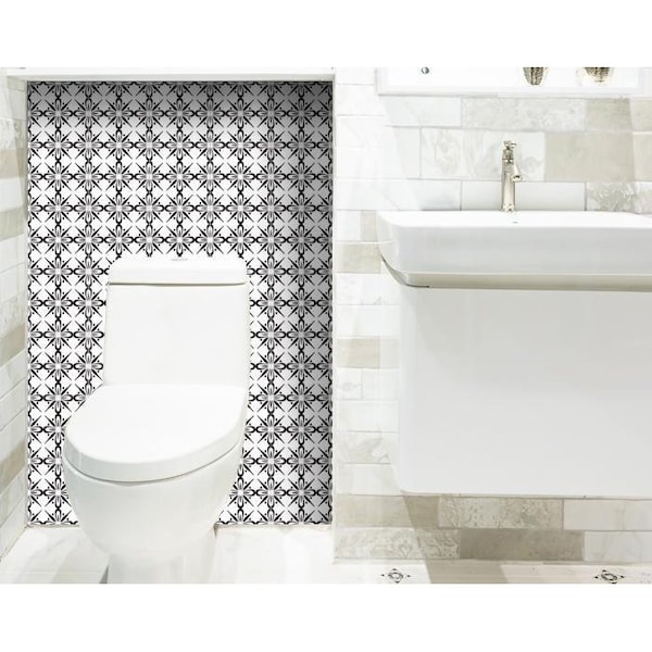 Homeroots 6 x 6 in. Black & White Quattra Peel & Stick Removable Tiles - 399972