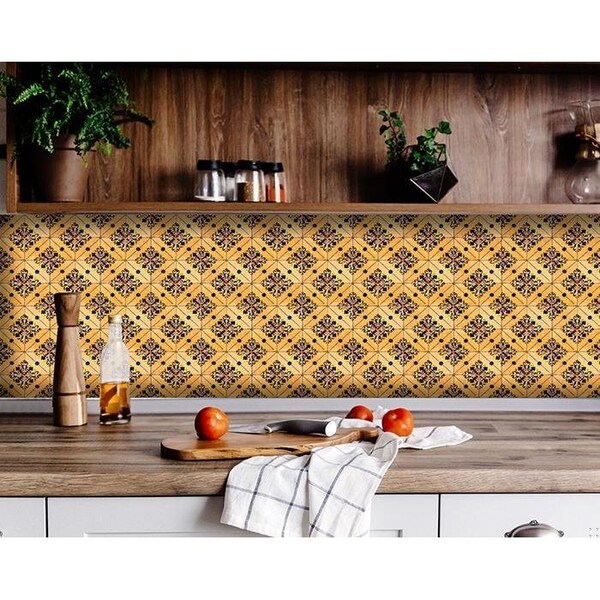 Homeroots 4 x 4 in. Golden Rio Yellow Removable Peel & Stick Tiles - 400345