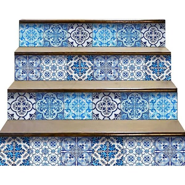 Homeroots 7 x 7 in. Azul Gianna Blue Peel & Stick Tiles - 400333